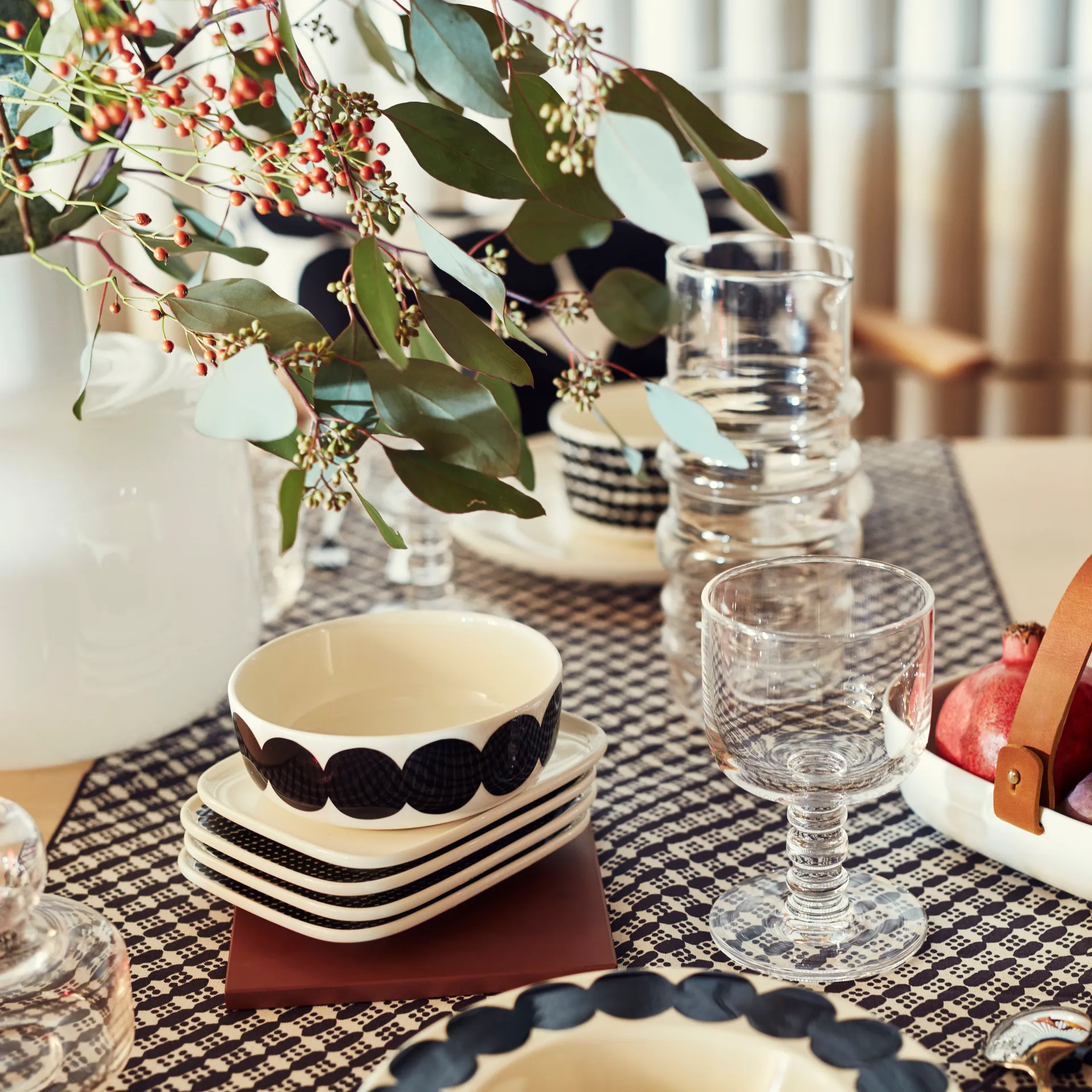 Räsymatto fat 15x12 cm, svart-vit Marimekko