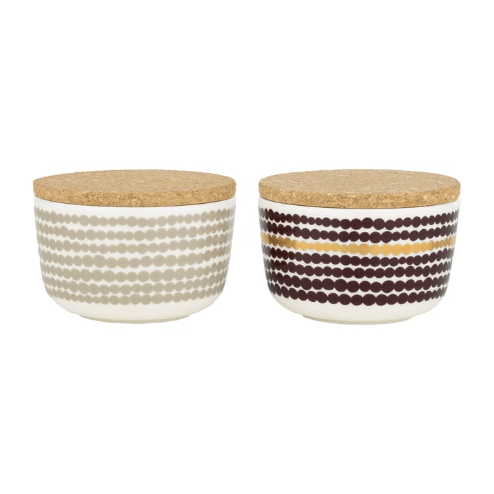 Räsymatto skålset med lock 25 cl - Vit-beige-mörkröd-guld - Marimekko