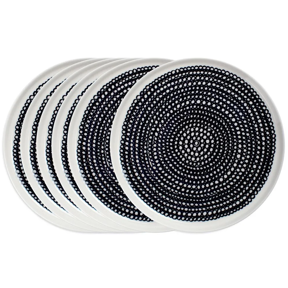 Räsymatto tallrik 20 cm 6-pack svart små prickar,  Marimekko