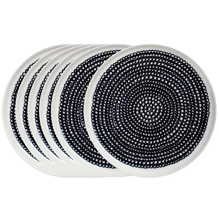 Räsymatto tallrik 20 cm 6-pack svart små prickar - Marimekko