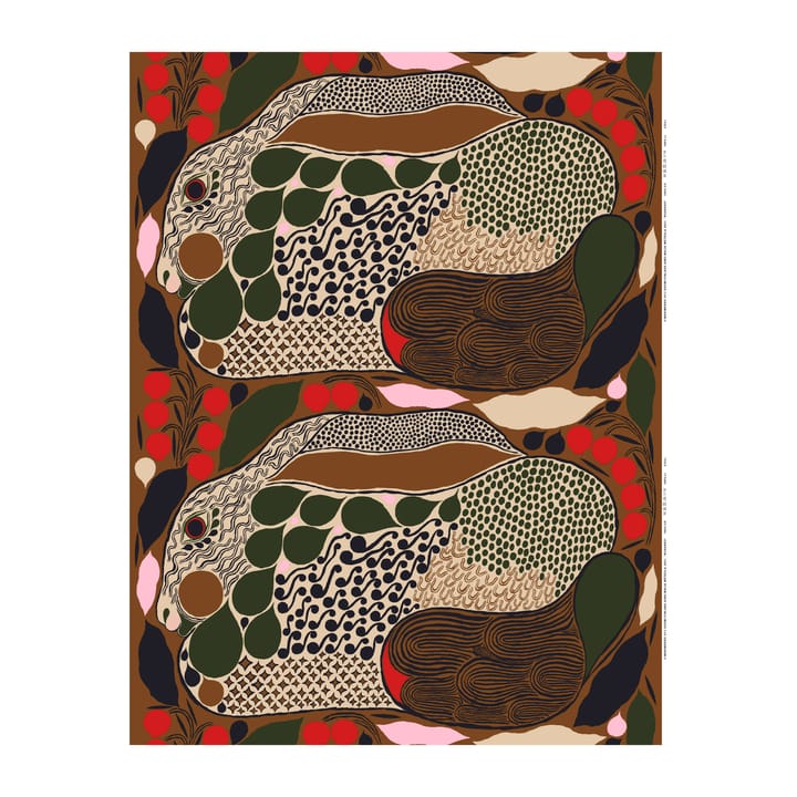 Rusakko bomullstyg - brun-mörklå-röd - Marimekko