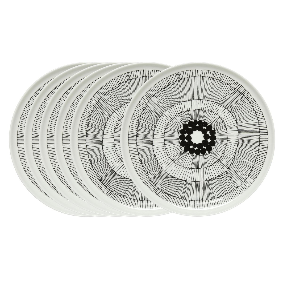 Marimekko Siirtolapuutarha tallrik 25 cm, 6-pack svart-vit svart-vit
