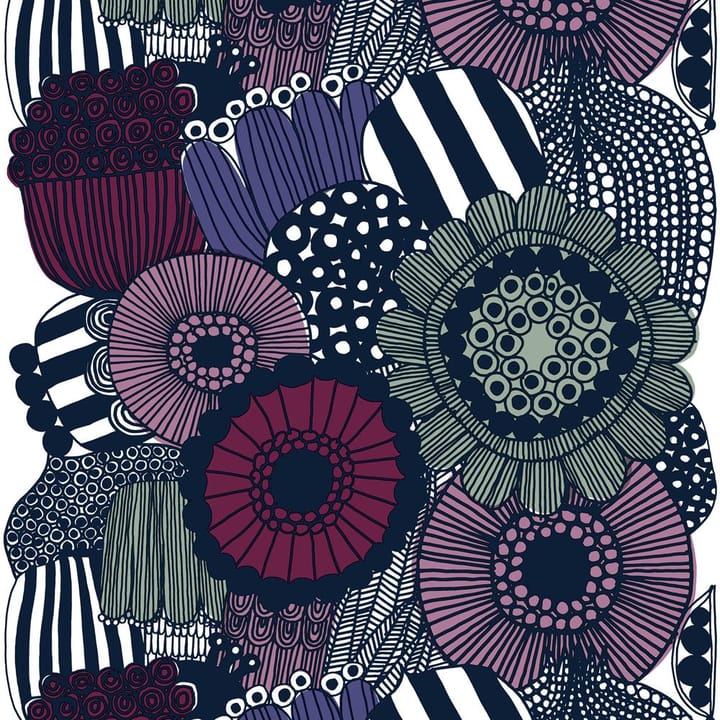 Siirtolapuutarha tyg, vit-lila-grå Marimekko