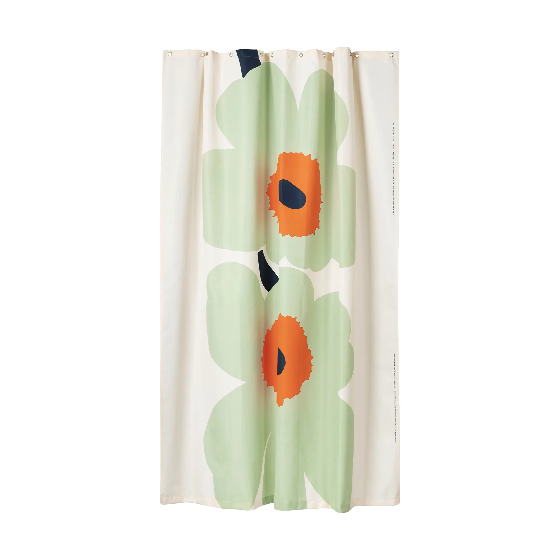 Unikko 60-årsjubileum duschdraperi 180x200 cm, Off white-sage-dark blue Marimekko