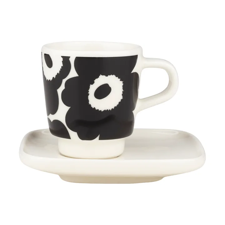 Unikko espresso kopp med fat 2-delar - Black-white - Marimekko