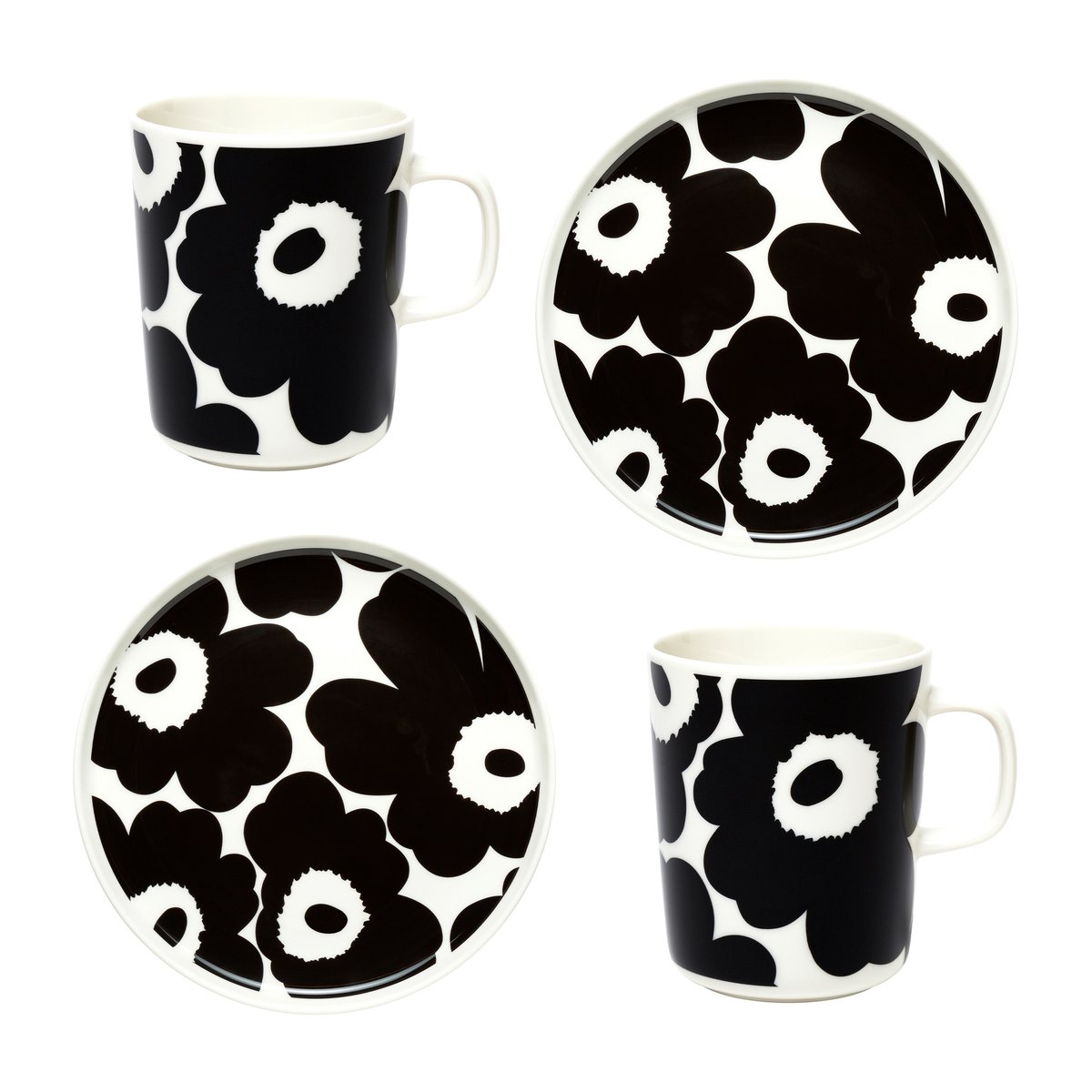Marimekko Unikko frukostset Vit-svart | Skandinavisk Design | Serviser & Startset | Svart