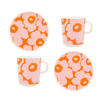 Unikko frukostset - White-pink-orange, 4 delar - Marimekko