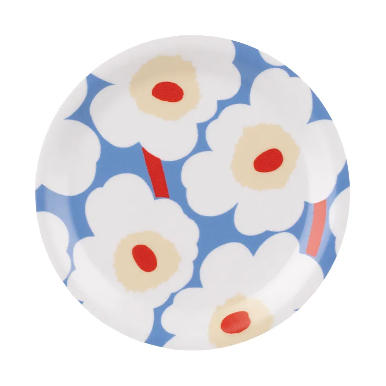 Unikko glasunderlägg, Light blue-off white-melon-orange red, Ø11 cm Marimekko