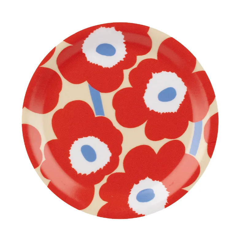 Unikko glasunderlägg, Melon-orange red-light blue-off white, Ø11 cm Marimekko