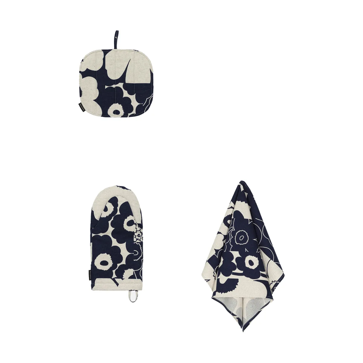 Marimekko Unikko kollaasi kökstextilier 3 delar Linen-dark blue