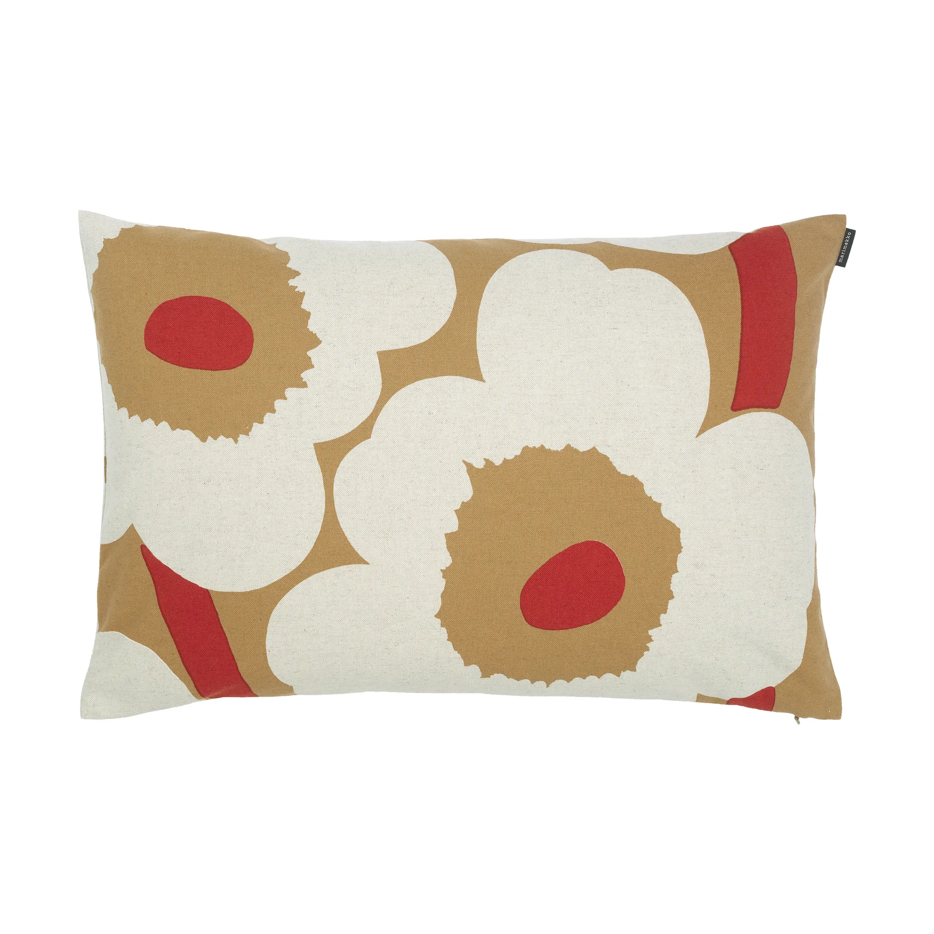 Unikko kuddfodral bomull-linne 40x60 cm, Brown-linen-red Marimekko
