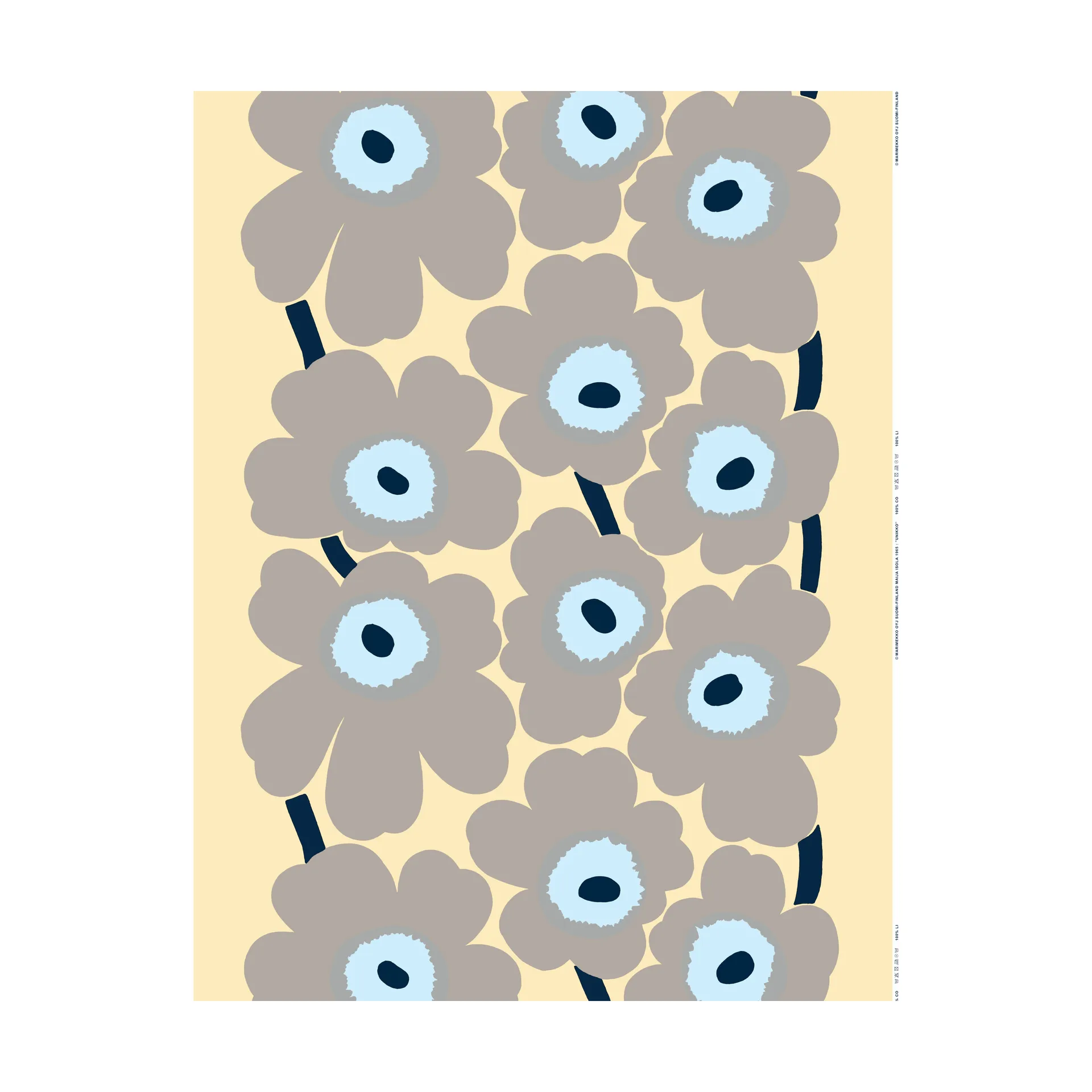 Unikko linnetyg, Sand-grey-pale blue Marimekko