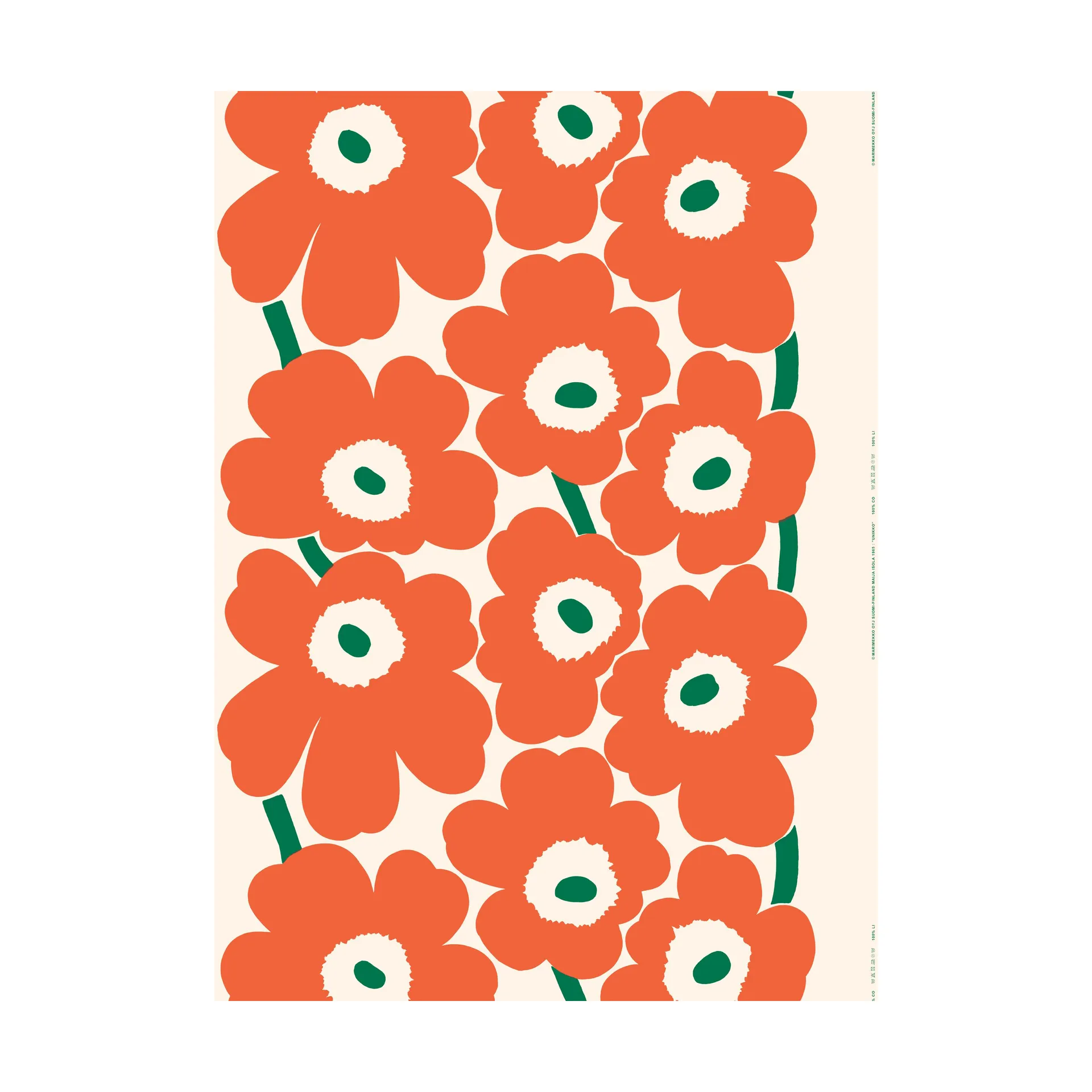 Unikko Outdoor tyg, Off white-orange-green Marimekko