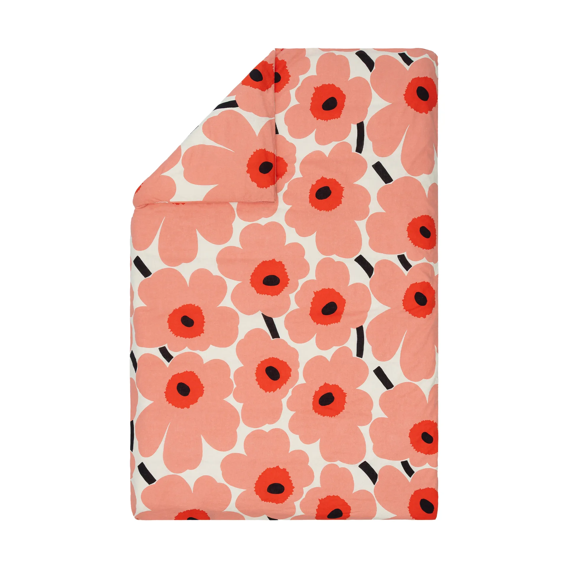Unikko påslakan 150x210 cm, Off white-coral-orange red-charcoal Marimekko