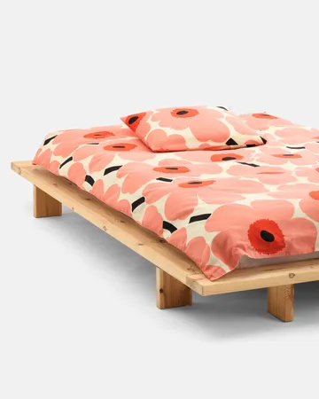 Unikko påslakan 150x210 cm - Off white-coral-orange red-charcoal - Marimekko