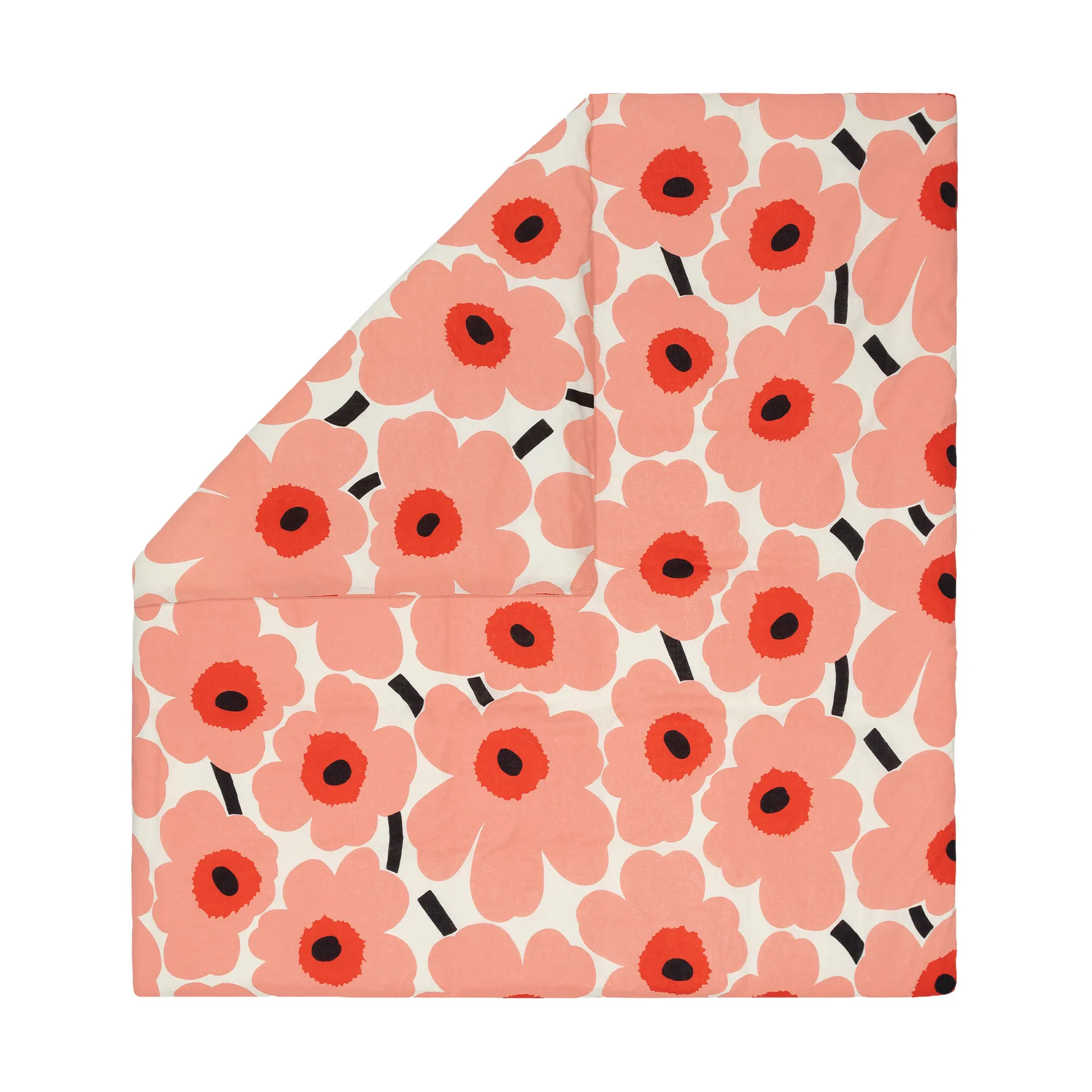 Unikko påslakan 220x240 cm, Off white-coral-orange red-charcoal Marimekko