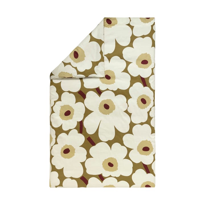 Unikko påslakan satin 150x210 cm - Green umber-cream - Marimekko