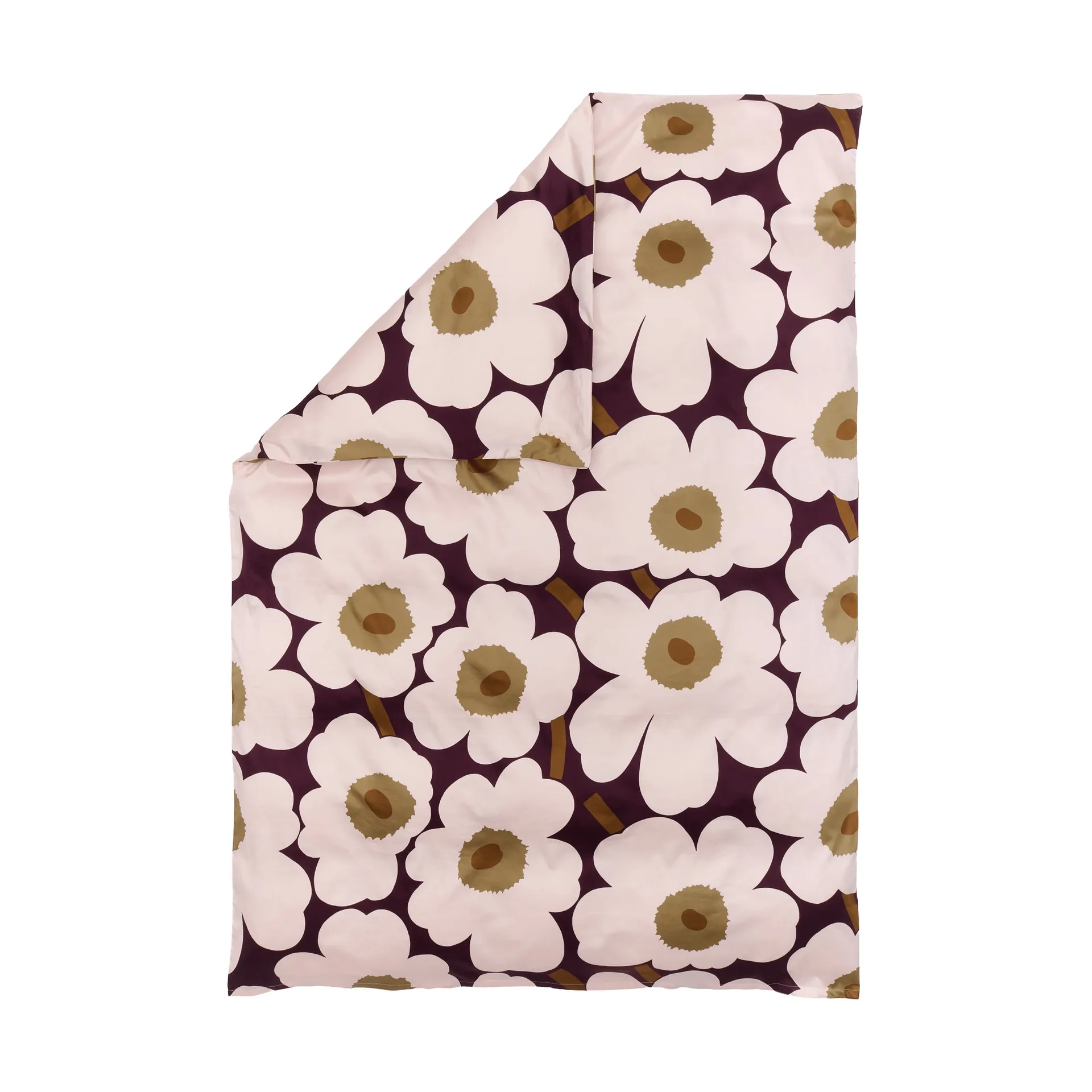 Unikko påslakan satin 150x210 cm, Plum-pink-elmwood-toffee Marimekko