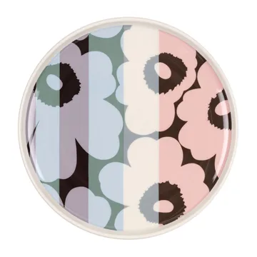 Unikko striped tallrik Ø20 cm - White-light sky-dusty pink - Marimekko