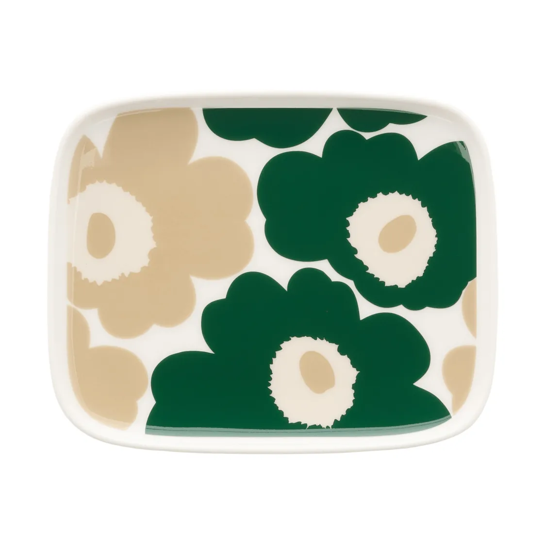 Unikko tallrik 12x15 cm, White-dark green-beige-light