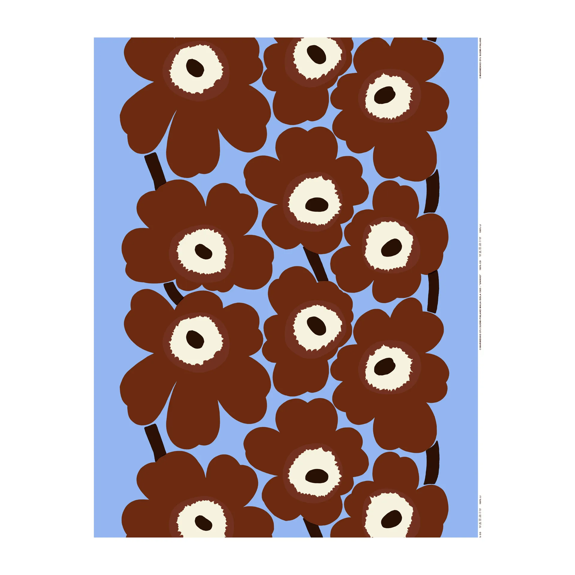 Unikko tyg, Ljusblå-brun-naturvit Marimekko