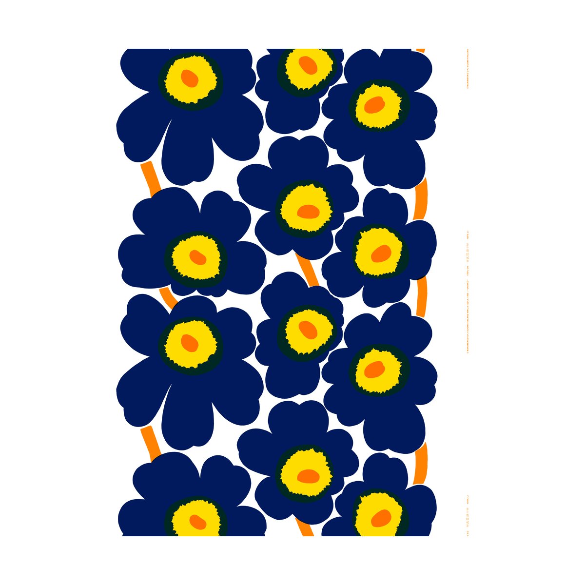 Marimekko Unikko tyg mörkblå mörkblå-gul | Skandinavisk Design | Tyger & Metervaror | Blå