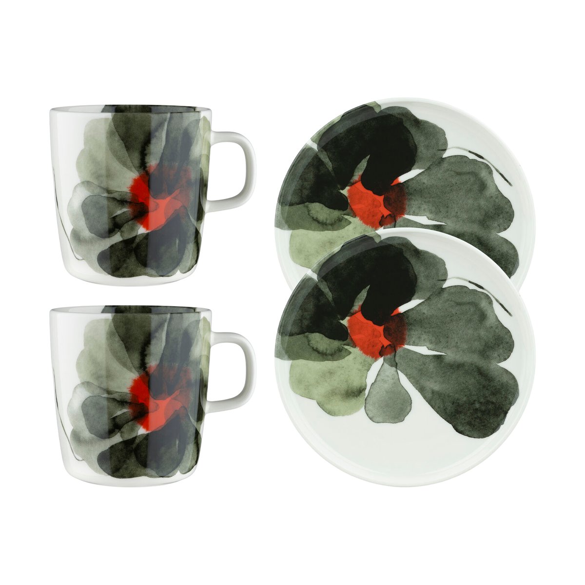 Marimekko Valssi frukostset 4 delar White-forest green-tomato red