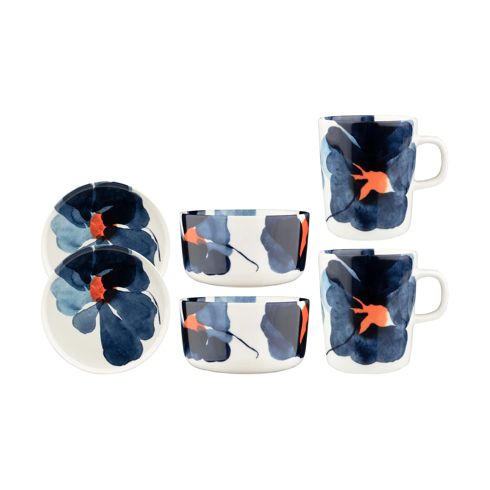 Valssi frukostset 6 delar, White-dark blue-orange Marimekko