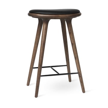 High stool barpall 69 cm - läder svart, brunbetsat ekstativ - Mater
