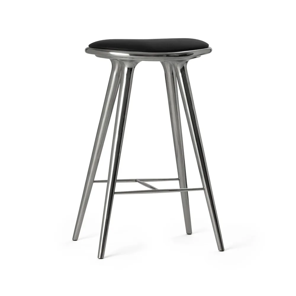 High stool barpall 74 cm, läder svart, aluminium stativ Mater