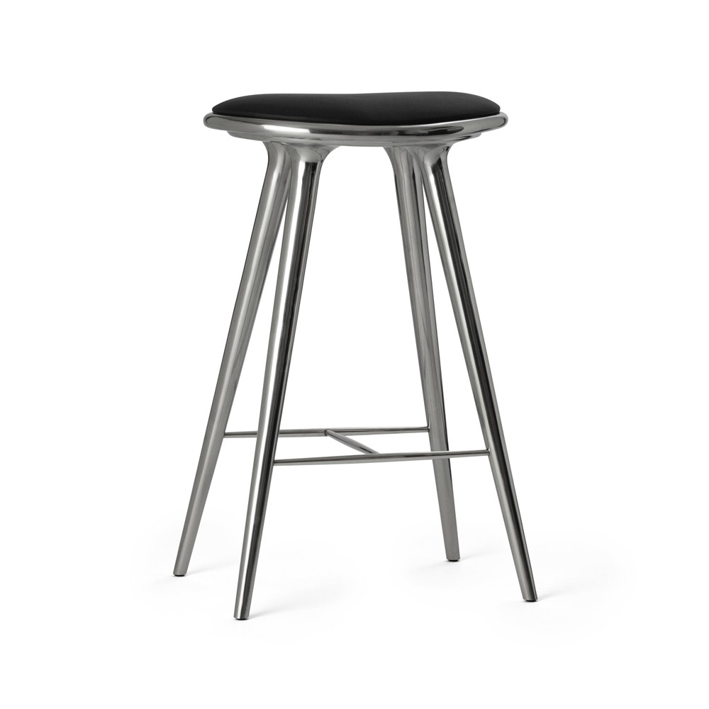 Mater High stool barpall 74 cm läder svart, aluminium stativ