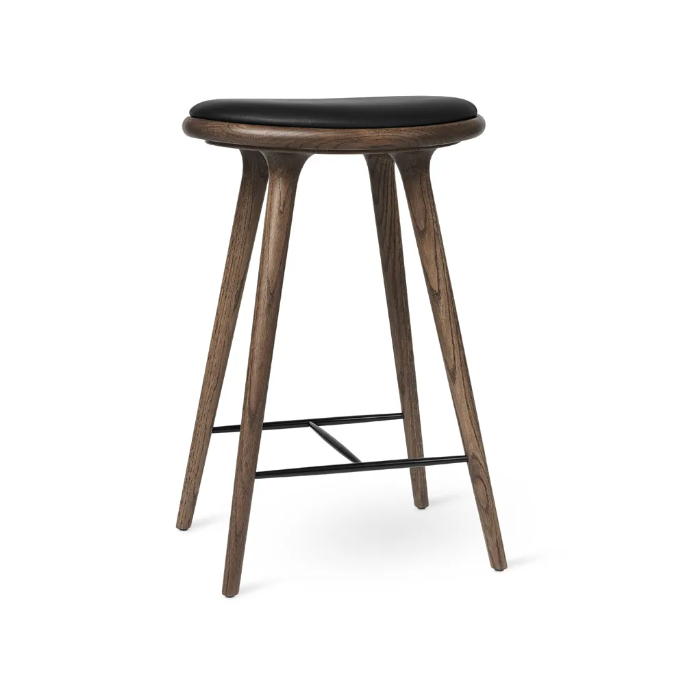 High stool barpall 74 cm, läder svart, mörkbetsat ekstativ Mater