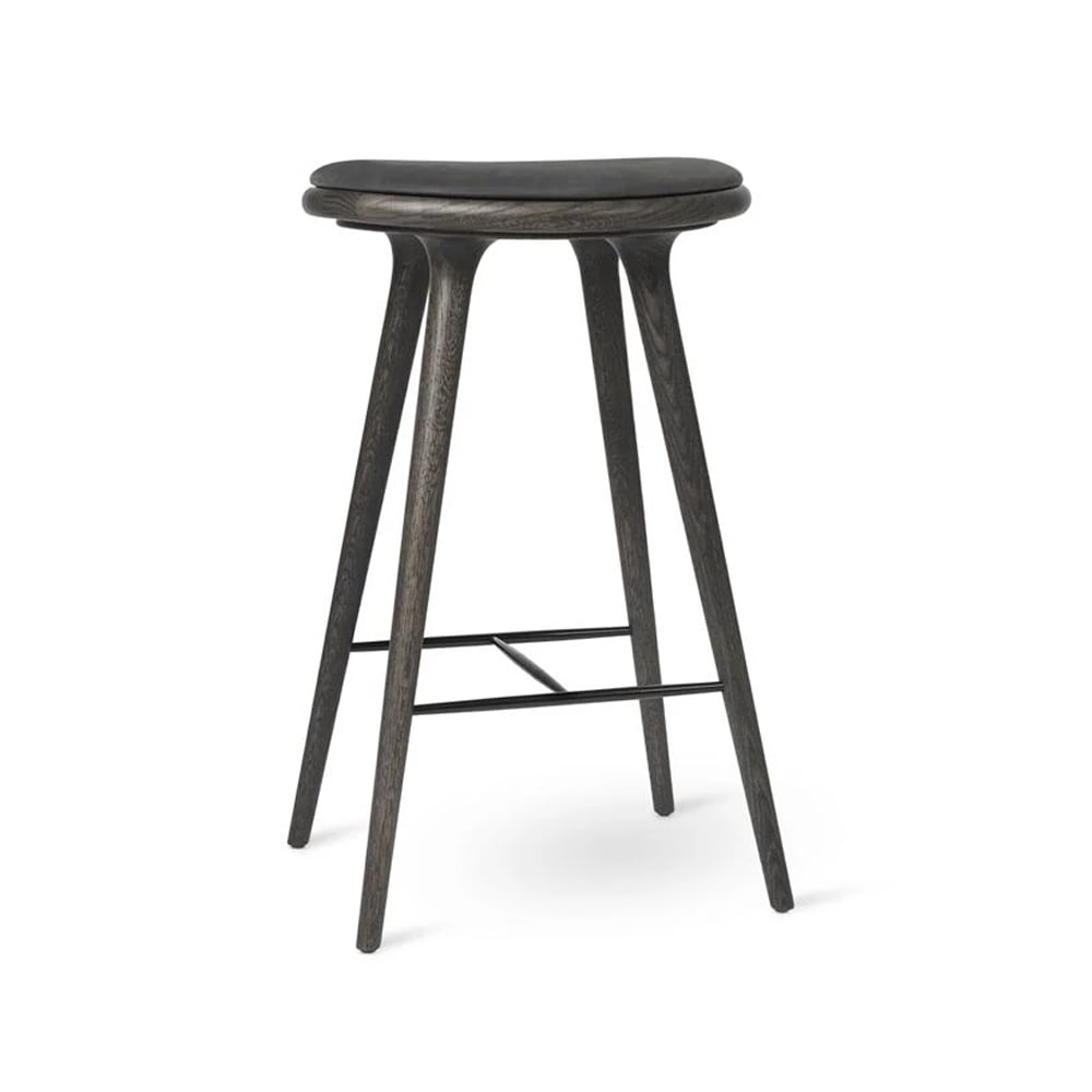 Mater High stool barpall 74 cm läder svart, stativ i sirkagrey ek