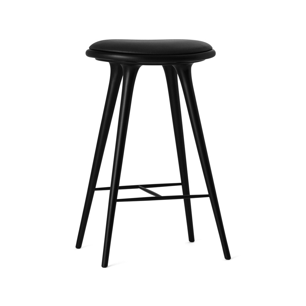 Mater High stool barpall 74 cm läder svart, stativ i svartbets bok