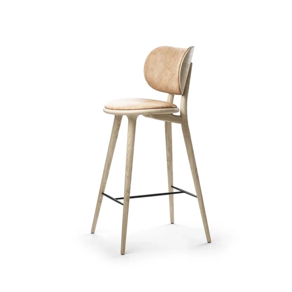 Mater High Stool Backrest barstol hög, läder natural, mattlackat ekstativ Mater