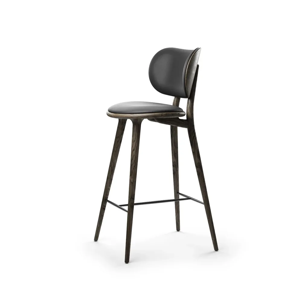 Mater High Stool Backrest barstol låg, läder svart, sirka grey ekstativ Mater