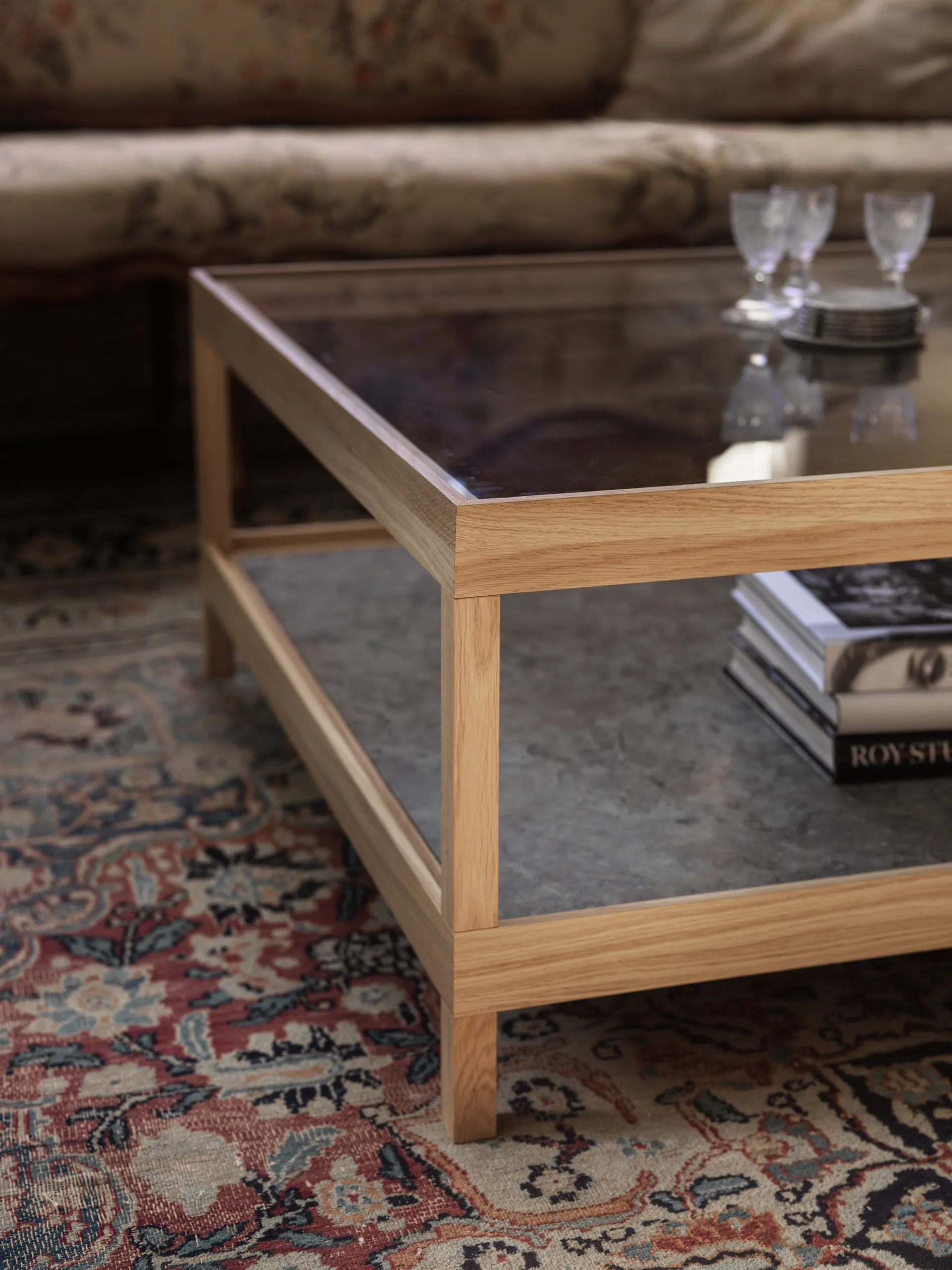 Ima soffbord 90x90 cm, Vitpig. mattlackad ek, kalksten Mavis