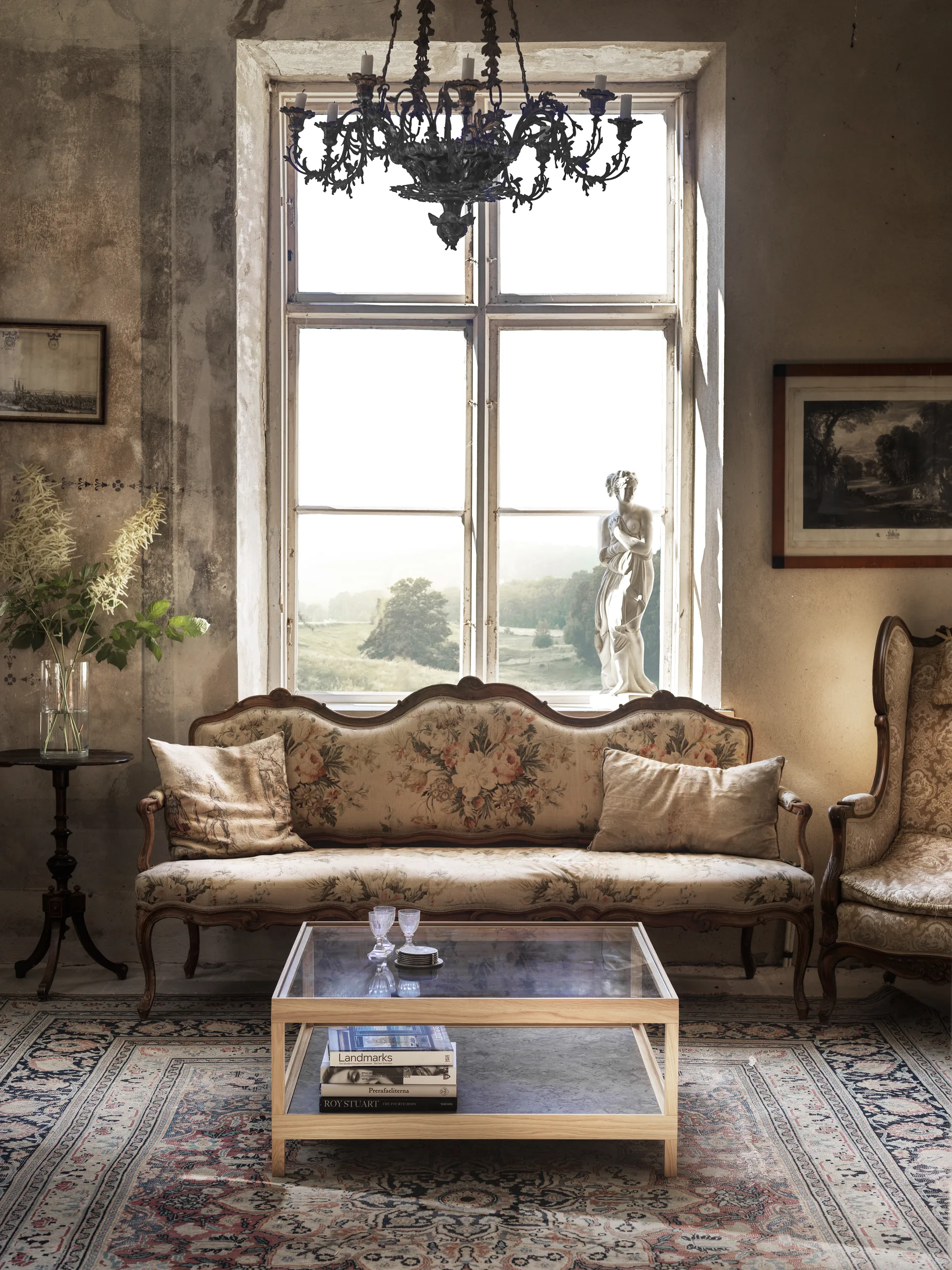 Ima soffbord 90x90 cm, Vitpig. mattlackad ek, kalksten Mavis