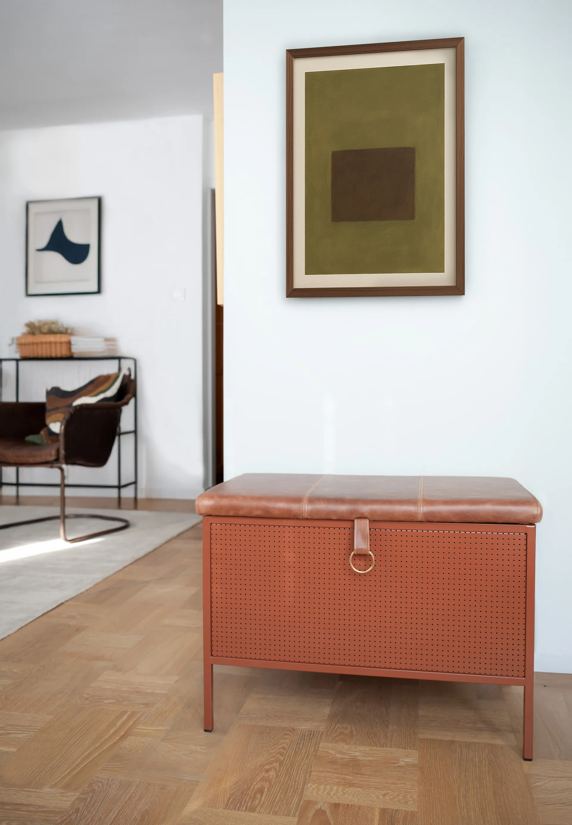 Frank förvaringsbänk, Cinnamon-vintage cognac Maze