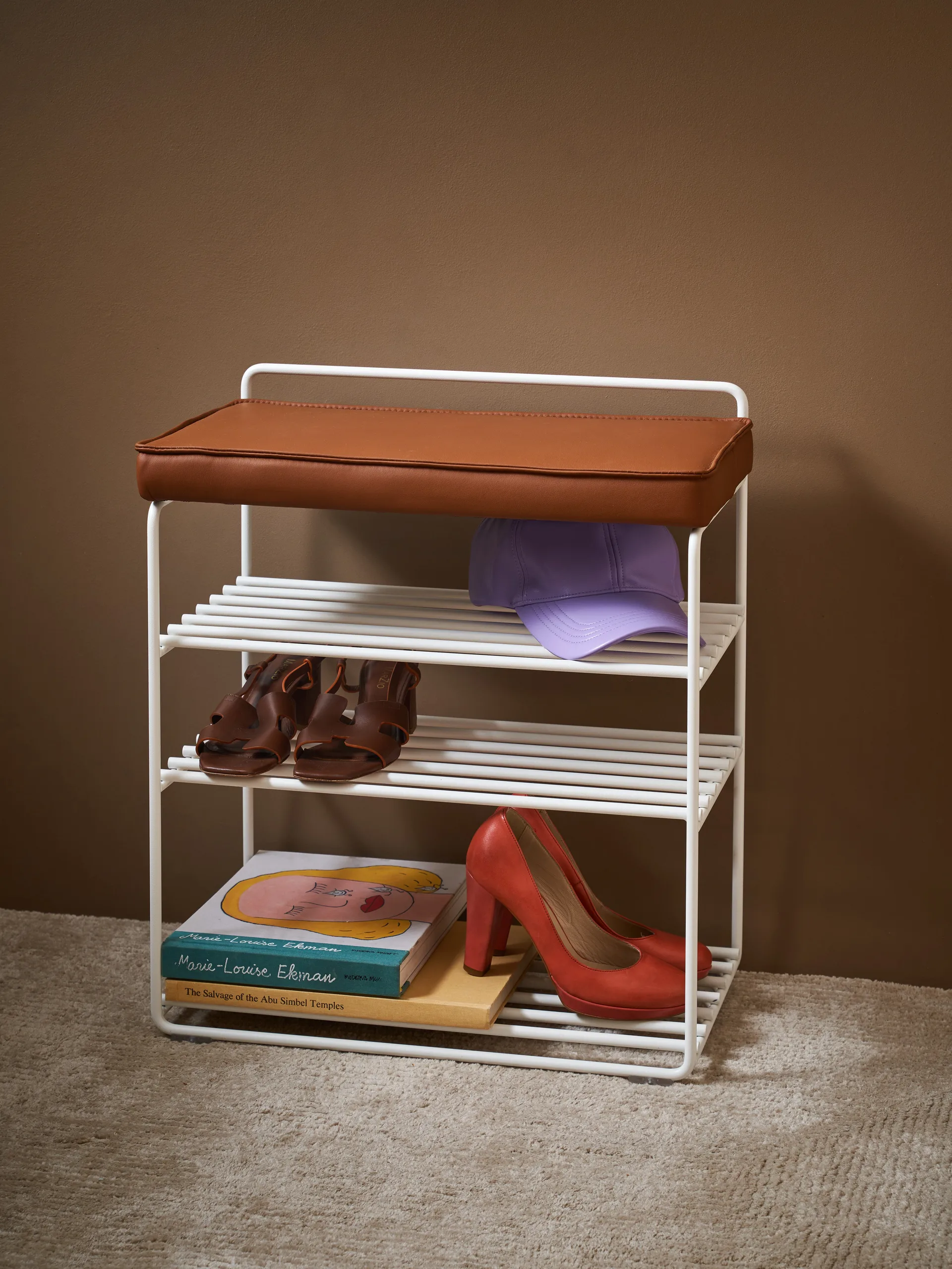 Lower East Seat hylla-pall 50x28x58 cm, White-cognac leather Maze