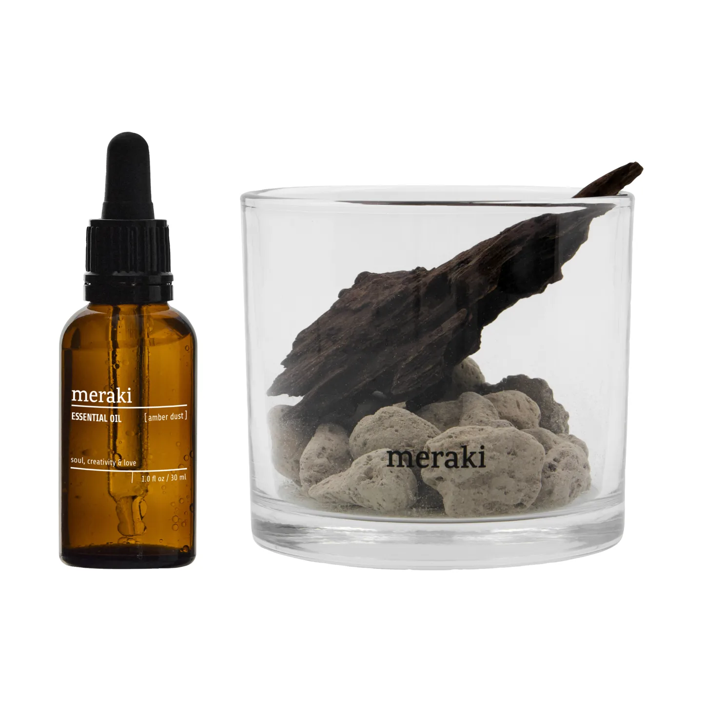 Meraki doftspridare lavasten och trä inkl. olja, Amber dust, svart