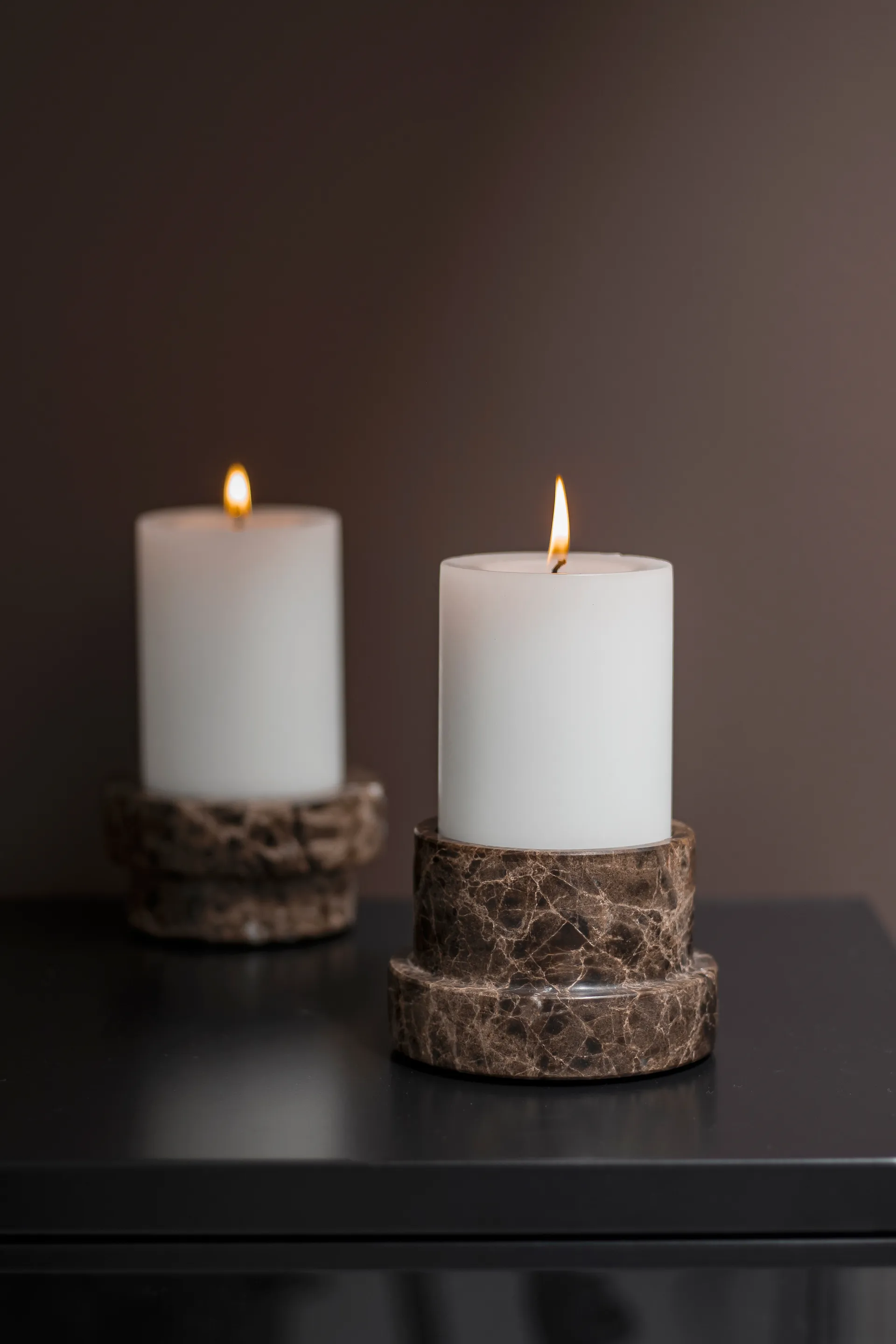 Marble ljusstake för blockljus 6,5 cm, Brun Mette Ditmer