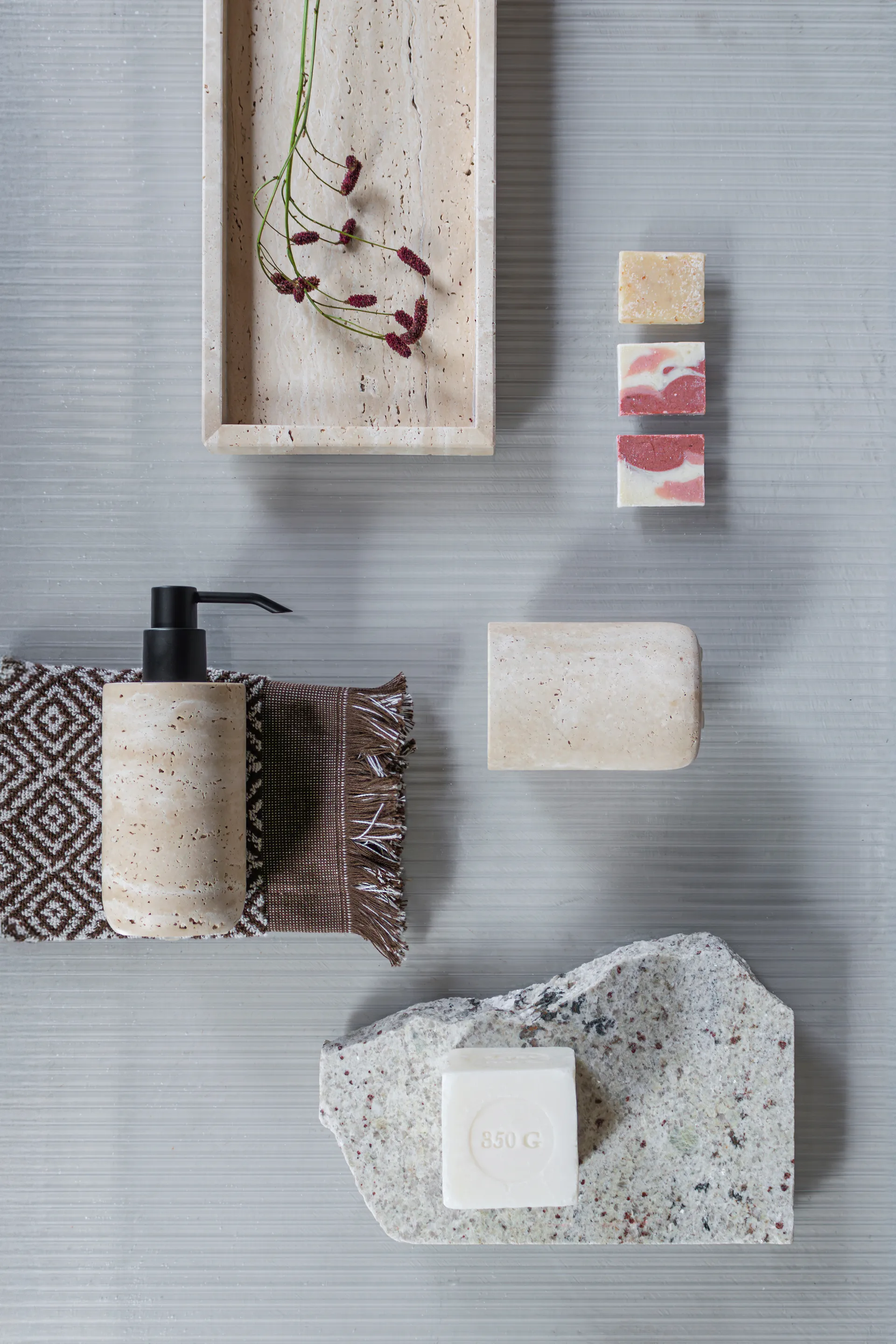 Travertine tvålpump 17,5 cm, Linen Mette Ditmer