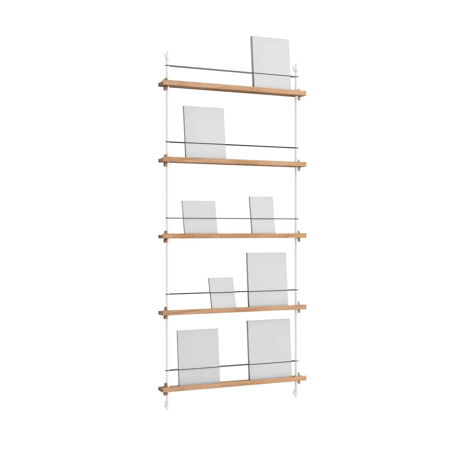 Magazine Shelving tidningsställ, Ek-white, 85x180x7 cm, MS.180.1 MOEBE