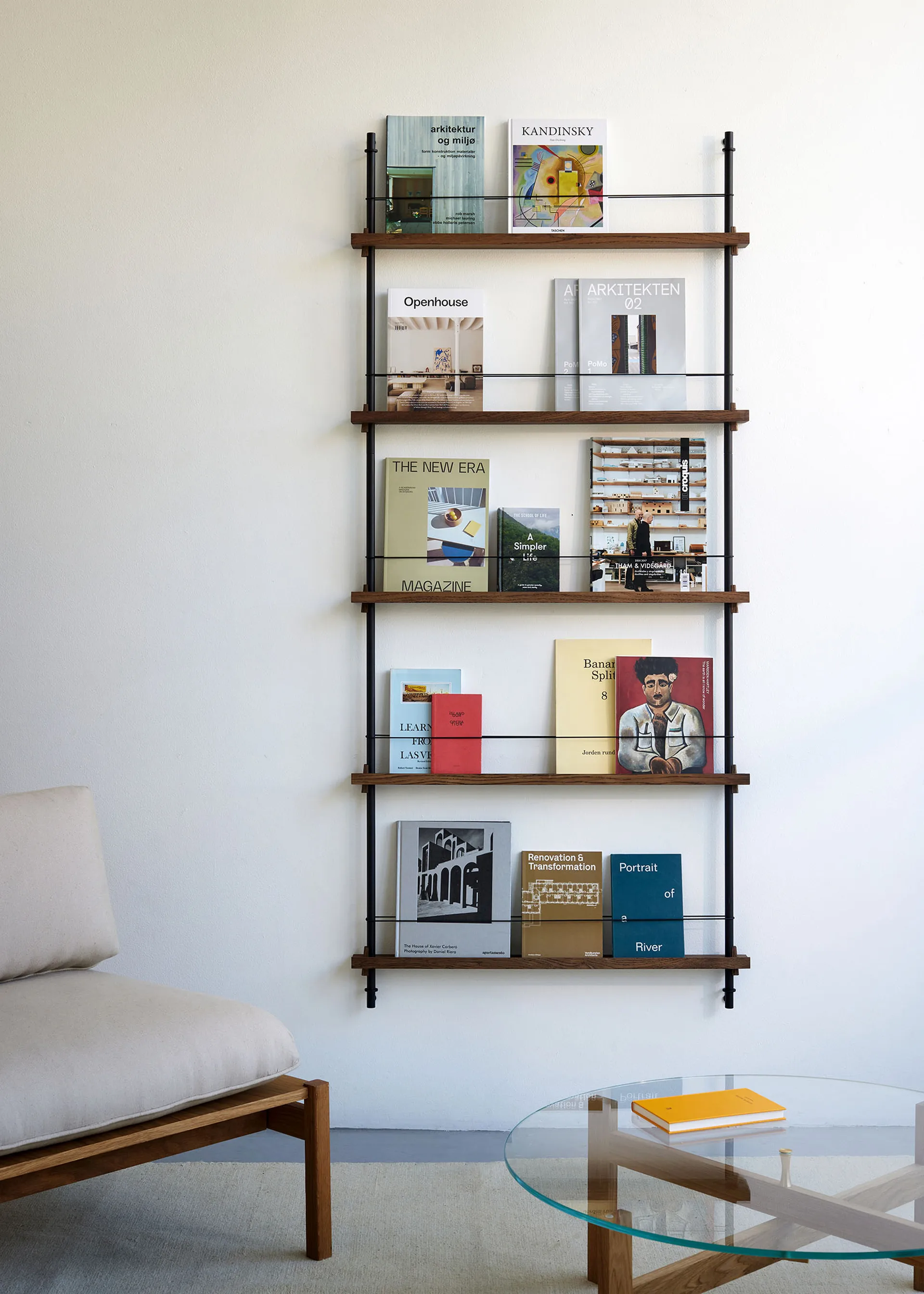 Magazine Shelving tidningsställ, Rökt ek-deep blue, 85x180x7 cm, MS.180.1 MOEBE