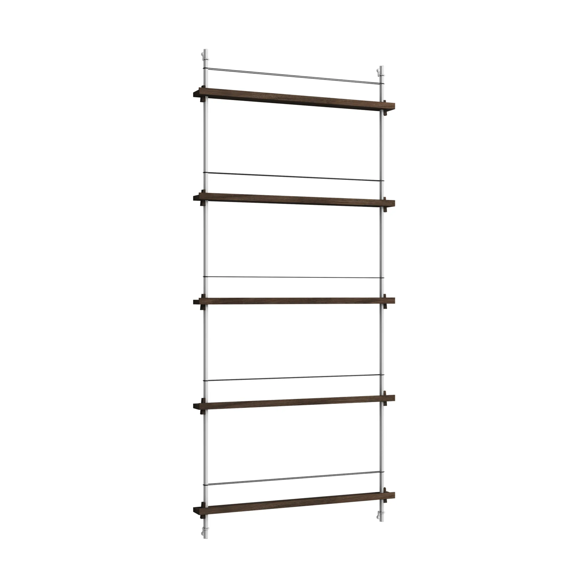 Magazine Shelving tidningsställ, Rökt ek-rostfritt stål, 85x180x7 cm, MS.180.1 MOEBE