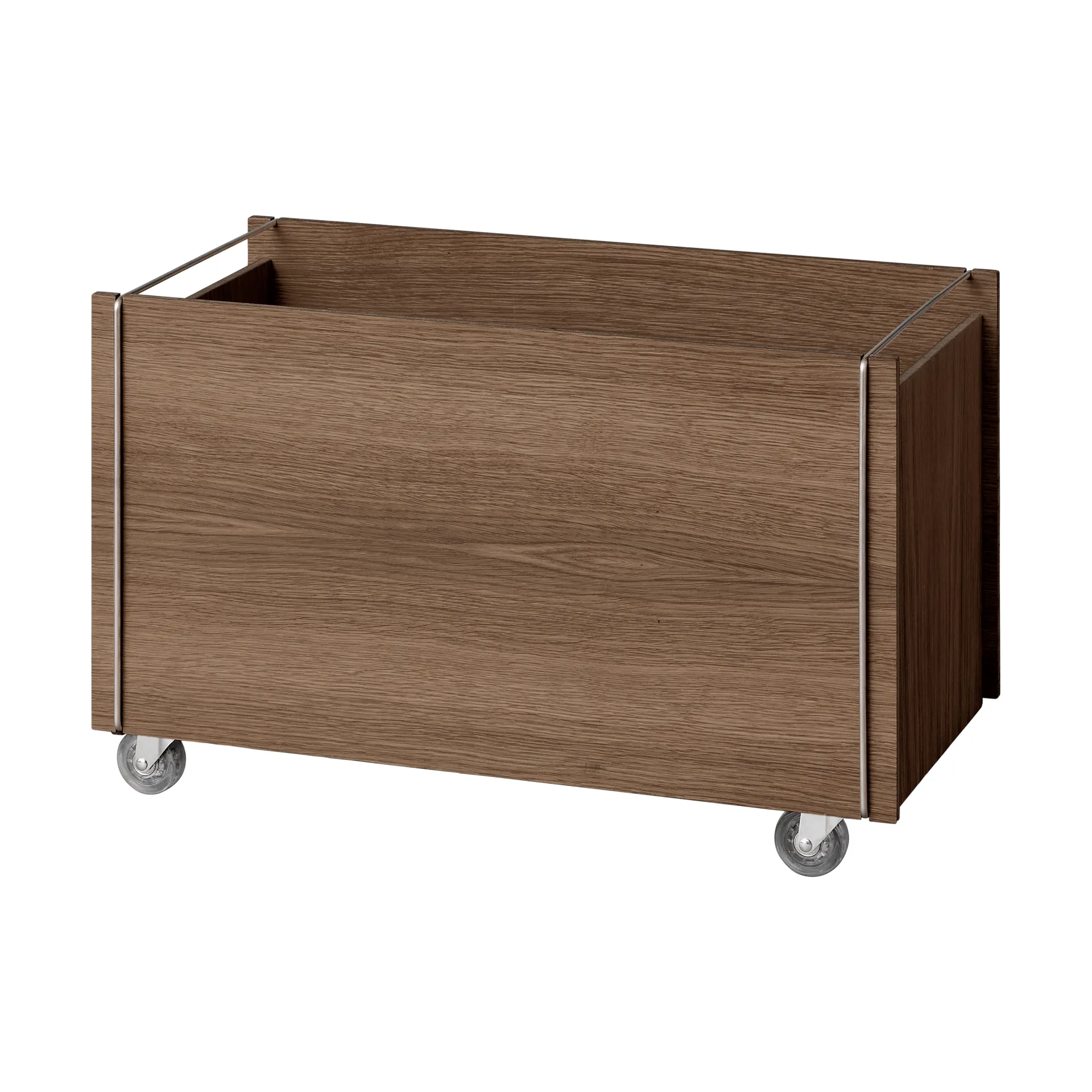 Moebe storage box, Rökt ek-rostfritt stål, med hjul, 33x60x31 cm MOEBE