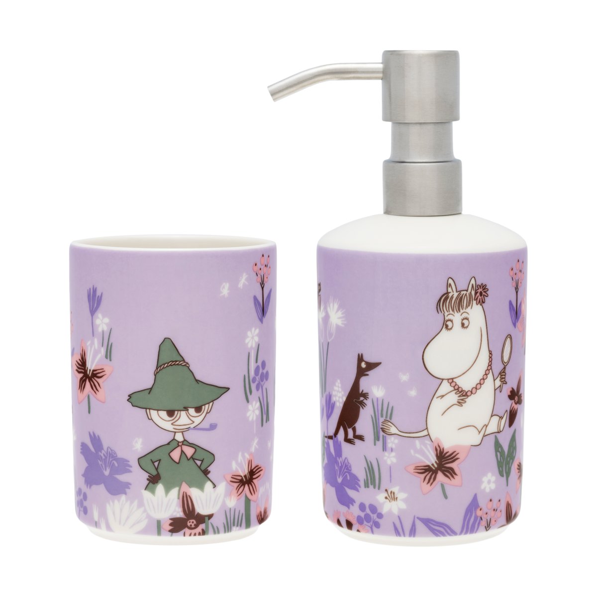 Moomin Arabia Mumin tvålpump och tandborstställ Blomsterträdgård