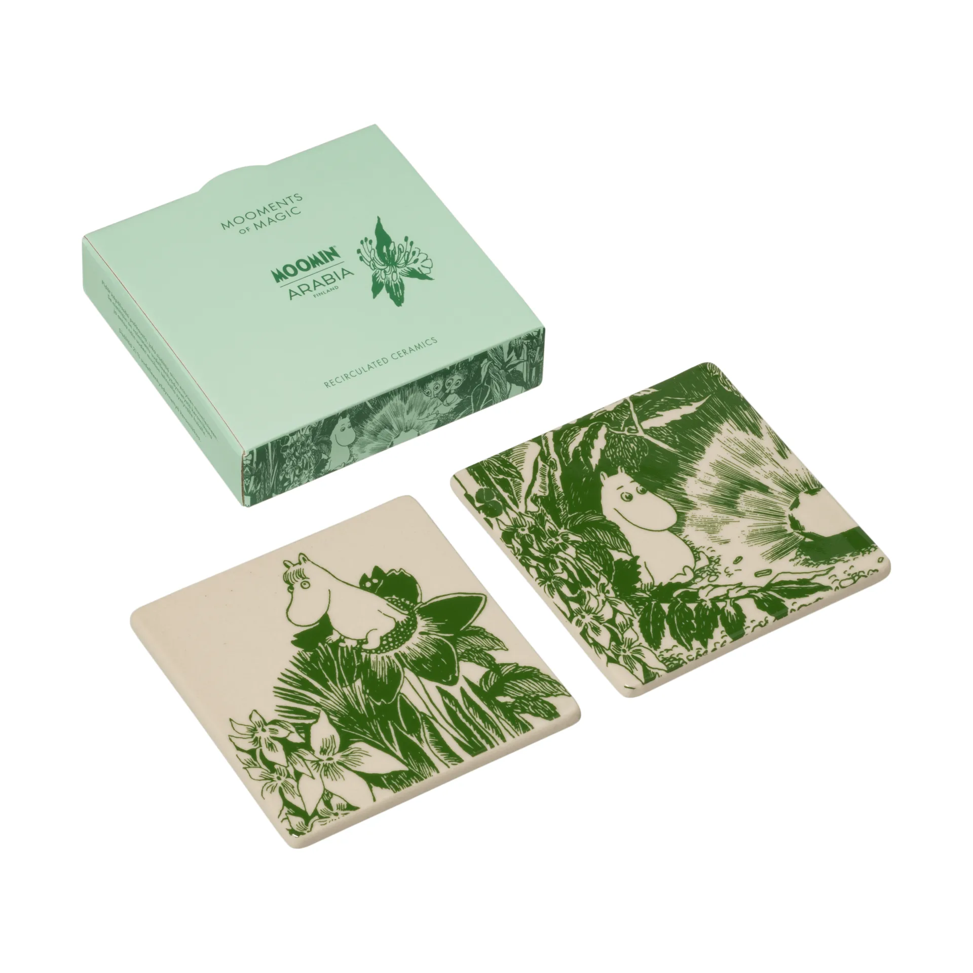 Mystikens skog Mumin glasunderlägg, Grön, 10x10 cm, 2-pack Moomin Arabia
