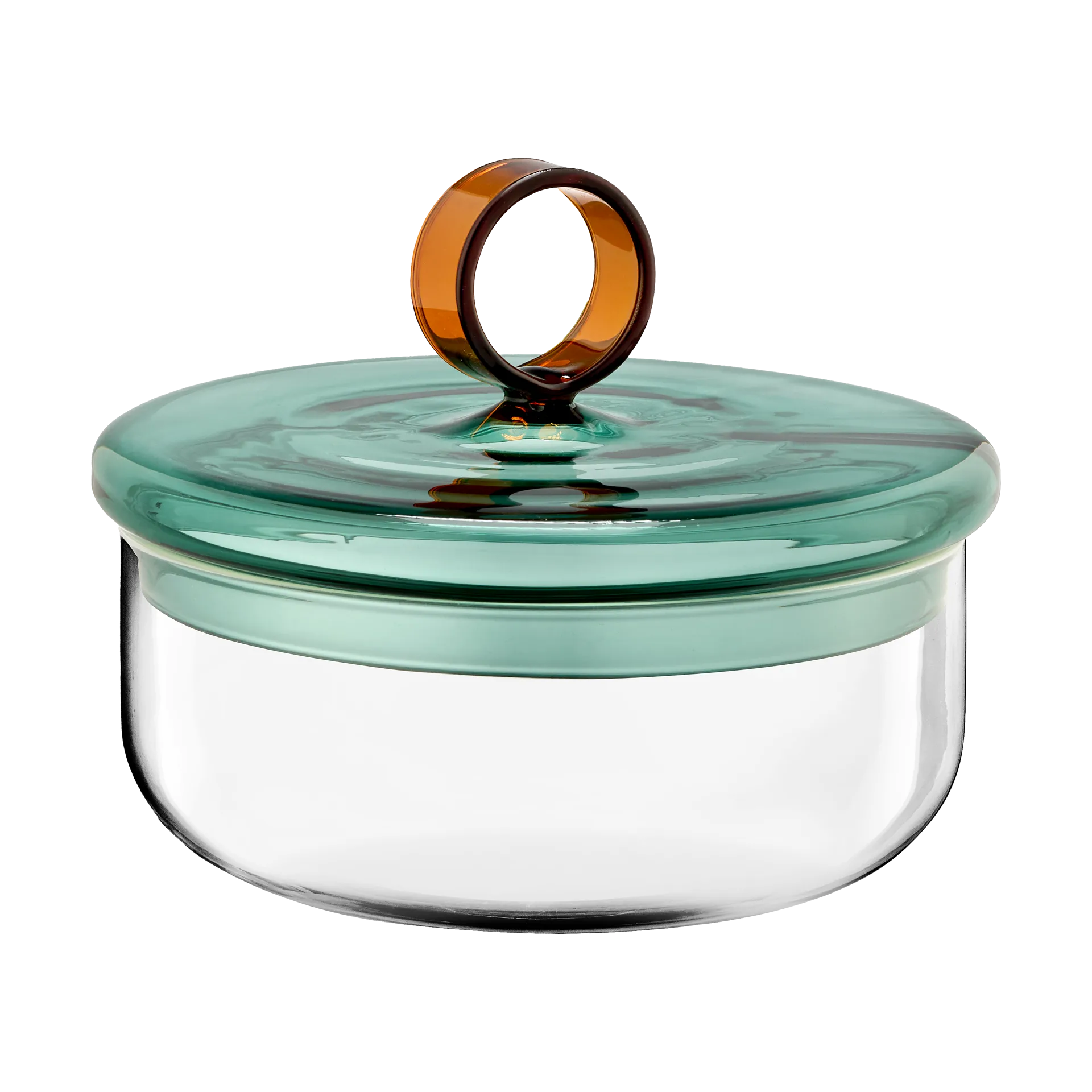 Loop låg skål med lock Ø15 cm, Klar-teal-amber Muurla